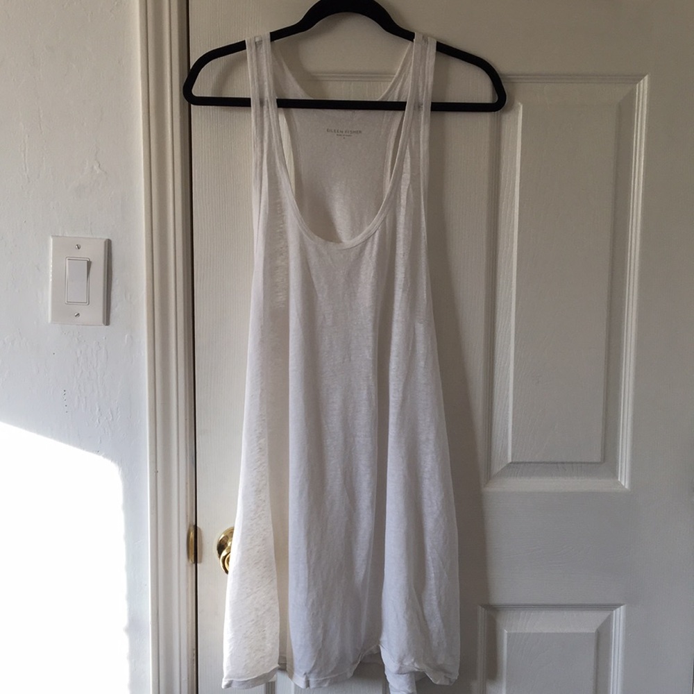 White Eileen Fisher Linen Scoop Neck Dress